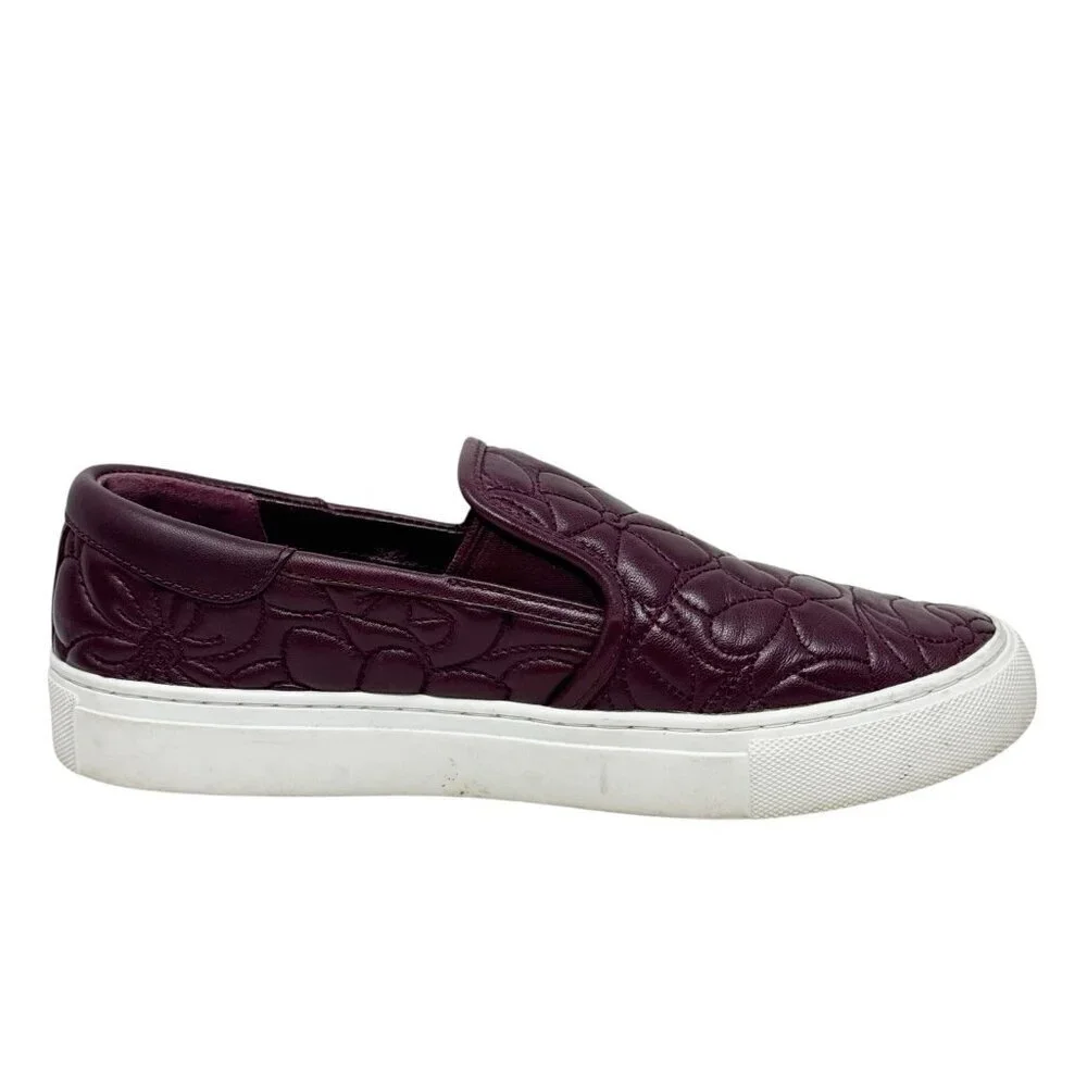 Tory Burch Sela Burgundy Floral Quilted Leather Slip On Sneakers size 6